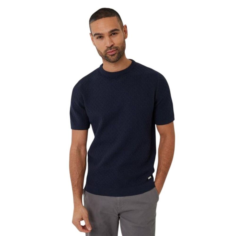 Threadbare Mens Textured Rib Knit Regular T-Shirt / Navy